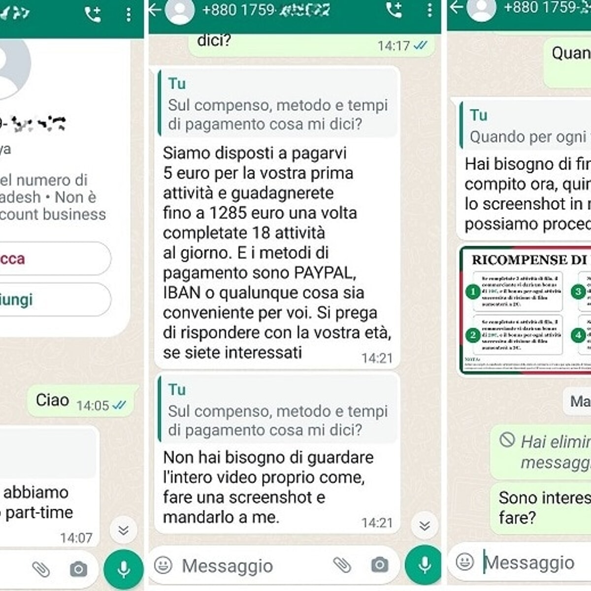 "Ti offriamo 1285 euro per lavorare da casa": ecco come volevano truffarmi su Whatsapp